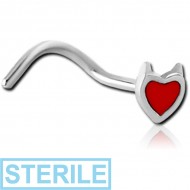 STERILE SURGICAL STEEL CURVED NOSE STUD - DEVIL HEART