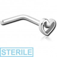 STERILE SURGICAL STEEL 90 DEGREE NOSE STUD - HEART
