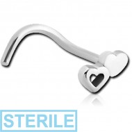 STERILE SURGICAL STEEL CURVED NOSE STUD - DOUBLE HEARTS