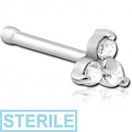 STERILE SURGICAL STEEL JEWELLED TRINITY NOSE BONE