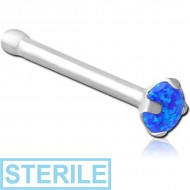 STERILE SURGICAL STEEL PRONG SET 3MM JEWELLED NOSE BONE WITH SYNTHETIC OPAL PIERCING