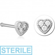 STERILE SURGICAL STEEL JEWELLED NOSE BONE - HEART
