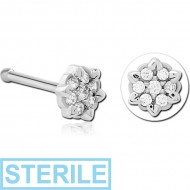 STERILE SURGICAL STEEL JEWELLED NOSE BONE - FLOWER