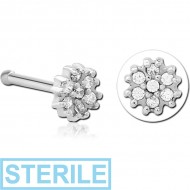 STERILE SURGICAL STEEL JEWELLED NOSE BONE - FLOWER