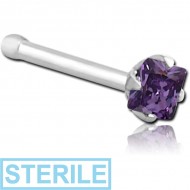 STERILE SURGICAL STEEL PRONG SET SQUARE JEWELLED NOSE BONE PIERCING