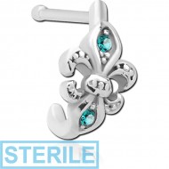 STERILE SURGICAL STEEL JEWELLED WRAP AROUND NOSE BONE - FLEUR DE LIS