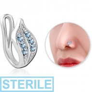 STERILE SURGICAL STEEL JEWELLED NOSE CLIP - LEAF PIERCING