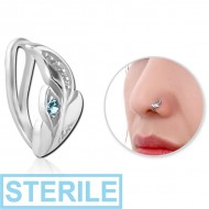 STERILE SURGICAL STEEL JEWELLED NOSE CLIP - LEAF PIERCING
