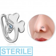 STERILE SURGICAL STEEL JEWELLED NOSE CLIP - SHAMROCK