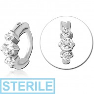 STERILE SURGICAL STEEL JEWELLED NOSE RING CLICKER PIERCING