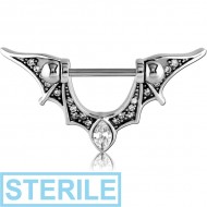 STERILE SURGICAL STEEL JEWELLED NIPPLE SHIELD - BAT WINGS