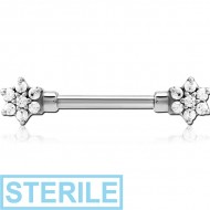 STERILE SURGICAL STEEL JEWELLED NIPPLE BAR - FLOWER PIERCING