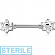STERILE SURGICAL STEEL JEWELLED NIPPLE BAR - FLOWER PIERCING
