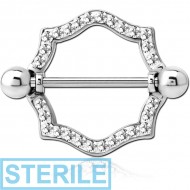 STERILE SURGICAL STEEL CRYSTALINE JEWELLED NIPPLE SHIELD PIERCING