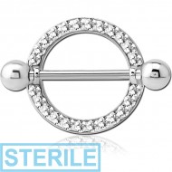 STERILE SURGICAL STEEL CRYSTALINE JEWELLED NIPPLE SHIELD PIERCING