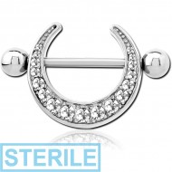 STERILE SURGICAL STEEL JEWELLED NIPPLE SHIELD PIERCING