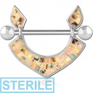 STERILE SURGICAL STEEL SYNTHETIC MOTHER OF PEARL MOSAIC NIPPLE SHIELD