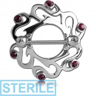 STERILE SURGICAL STEEL JEWELLED NIPPLE SHIELD - ROUND FILIGREE