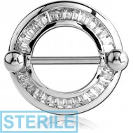 STERILE SURGICAL STEEL JEWELLED NIPPLE SHIELD - CIRCLE TABUETTE STONES