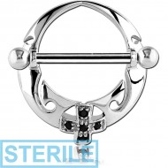 STERILE SURGICAL STEEL JEWELLED NIPPLE SHIELD - CIRCLE WITH CROSS