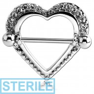 STERILE SURGICAL STEEL JEWELLED NIPPLE SHILED - HEART PIERCING