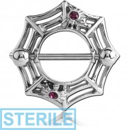 STERILE SURGICAL STEEL JEWELLED NIPPLE SHIELD - SPIDER WEB PIERCING