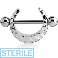 STERILE SURGICAL STEEL NIPPLE SHIELD - HAMMERED TEXTURE PIERCING