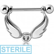 STERILE SURGICAL STEEL JEWELLED NIPPLE SHIELD - WINGS PIERCING