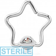 STERILE SURGICAL STEEL JEWELLED OPEN STAR SEAMLESS RING - HALF OPEN EYE