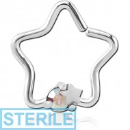 STERILE SURGICAL STEEL JEWELLED OPEN STAR SEAMLESS RING - STAR AND GEM