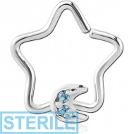 STERILE SURGICAL STEEL JEWELLED OPEN STAR SEAMLESS RING - CRESCENT PRONGS