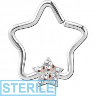 STERILE SURGICAL STEEL JEWELLED OPEN STAR SEAMLESS RING - STAR PRONGS