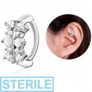 STERILE SURGICAL STEEL JEWELLED SYNTHETIC OPAL ROOK CLICKER - FILIGREE