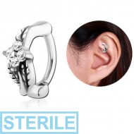 STERILE SURGICAL STEEL JEWELLED ROOK CLICKER - LEAF PIERCING