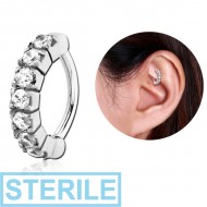 STERILE SURGICAL STEEL PRONG SET CRYSTAL JEWELLED ROOK CLICKER PIERCING