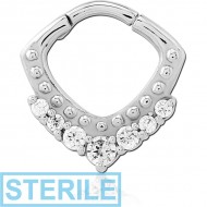 STERILE SURGICAL STEEL JEWELLED HINGED SEPTUM CLICKER RING PIERCING