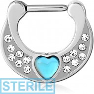 STERILE SURGICAL STEEL JEWELLED HINGED SEPTUM CLICKER RING