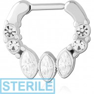 STERILE SURGICAL STEEL JEWELLED HINGED SEPTUM CLICKER RING