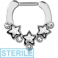 STERILE SURGICAL STEEL JEWELLED HINGED SEPTUM CLICKER RING