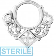 STERILE SURGICAL STEEL JEWELLED HINGED SEPTUM CLICKER RING