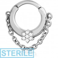 STERILE SURGICAL STEEL JEWELLED HINGED SEPTUM CLICKER RING