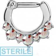 STERILE SURGICAL STEEL ROUND VALUE JEWELLED HINGED SEPTUM CLICKER PIERCING