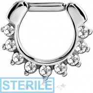 STERILE SURGICAL STEEL ROUND VALUE JEWELLED HINGED SEPTUM CLICKER PIERCING