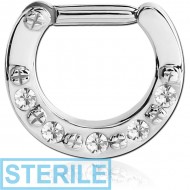 STERILE SURGICAL STEEL ROUND VALUE JEWELLED HINGED SEPTUM CLICKER PIERCING