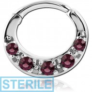 STERILE SURGICAL STEEL ROUND VALUE JEWELLED HINGED SEPTUM CLICKER PIERCING
