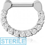 STERILE SURGICAL STEEL ROUND PRONG SET JEWELLED HINGED SEPTUM CLICKER
