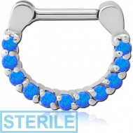 STERILE SURGICAL STEEL ROUND PRONG SET SYNTHETIC OPAL HINGED SEPTUM CLICKER
