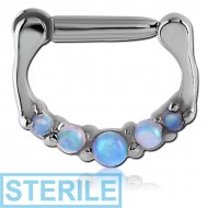 STERILE SURGICAL STEEL ROUND PRONG SET SYNTHETIC OPAL HINGED SEPTUM CLICKER