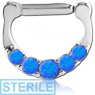 STERILE SURGICAL STEEL ROUND SYNTHETIC OPAL HINGED SEPTUM RING CLICKER
