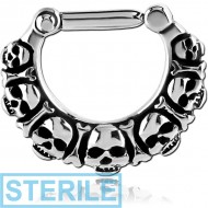 STERILE SURGICAL STEEL HINGED SEPTUM CLICKER - SKULL PIERCING